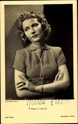 Ak Schauspielerin Karin Hardt, Portrait, Ross Verlag A 2221/1, Autogramm