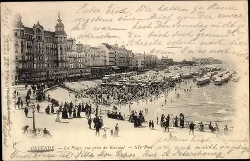 Ak Oostende Ostende Westflandern, La Plage, vue prise du Kursaal