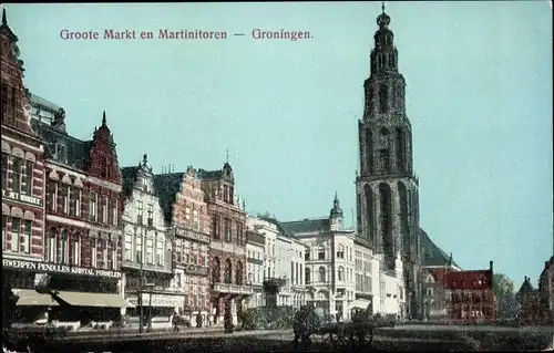 Ak Groningen Niederlande, Groote Markt en Martinitoren