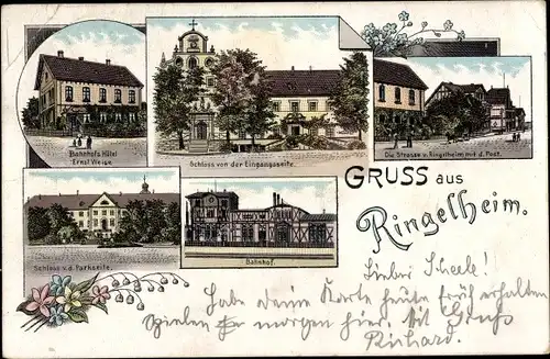 Litho Ringelheim Salzgitter in Niedersachsen, Bahnhofshotel, Schloss, Bahnhof