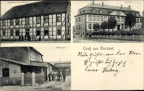 Ak Dorstadt Wolfenbüttel in Niedersachsen, Schloss, Molkerei, Gasthaus