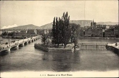 Ak Genève Genf Stadt, Vue générale avec le Mont Blanc