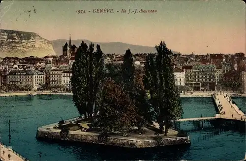 Ak Genève Genf Schweiz, Ile J. J. Rousseau