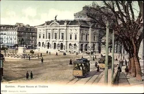 Ak Genève Genf Schweiz, Place Neuve et Theatre