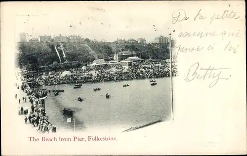 Ak Folkestone Kent England, The Beach from Pier