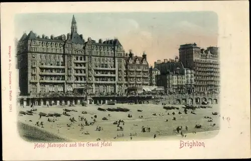 Ak Brighton East Sussex England, Hotel Metropole and the Grand Hotel