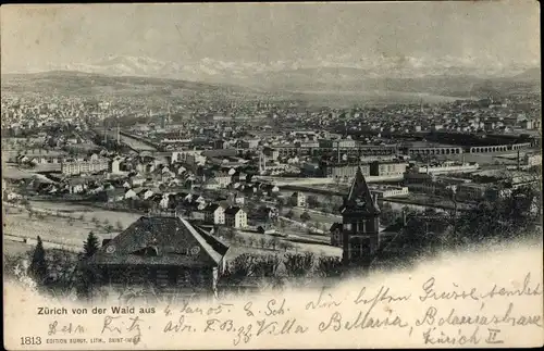 Ak Zürich Stadt Schweiz, Stadt von der Waid aus gesehen