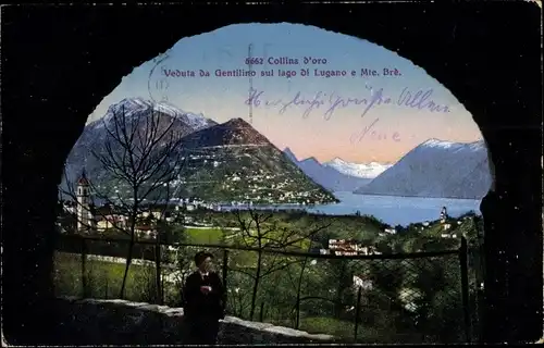 Ak Lugano Kanton Tessin Schweiz, Collina d'oro, Veduta da Gentilino sul lago di Lugano e Mte Bre