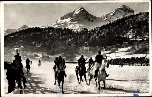 Ak Sankt Moritz Kanton Graubünden, Pferderennen auf dem St. Moritzer-See