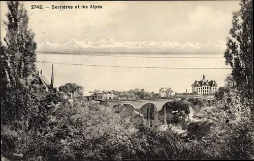 Ak Serrières Kanton Neuenburg, Les Alpes