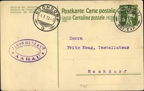 Ganzsachen Ak Aarau Kanton Aargau, Bestellung, Poliertes Blech, Mitteilung