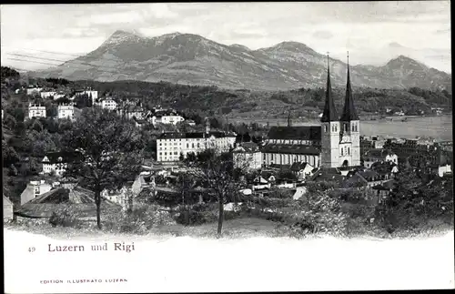 Ak Luzern Stadt Schweiz, Totalansicht mit Rigi