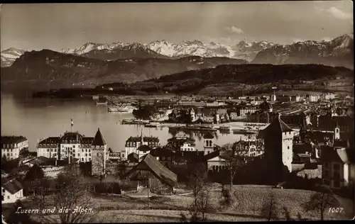 Ak Luzern Stadt Schweiz, Totalansicht mit den Alpen
