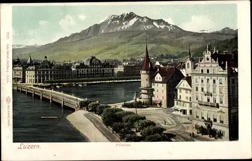 Ak Luzern, Ortschaft, Pilatus, Brücke, Türme, Kanal