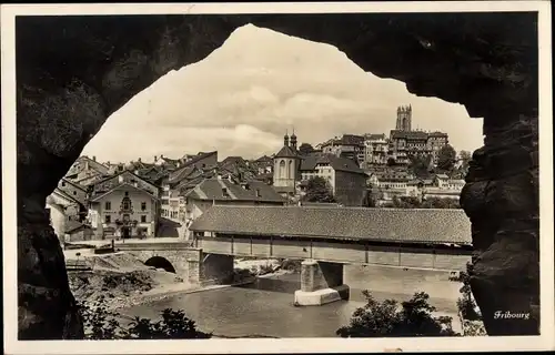 Ak Fribourg Freiburg Stadt Schweiz, Durchblick zur Stadt