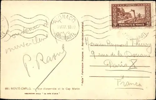 Ak Monte Carlo Monaco, Vue Ensemble et le Cap Martin