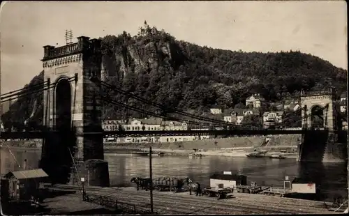 Ak Podmokly Bodenbach Děčín Tetschen an der Elbe Region Aussig, Kettenbrücke