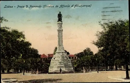 Ak Lisboa Lissabon Portugal, Praca D. Fernando, Estatua de Affonso d'Albuquerque, Denkmal