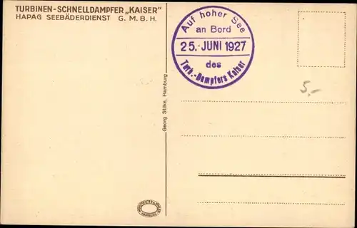 Litho Hapag Dampfer Kaiser, Turbinenschnelldampfer