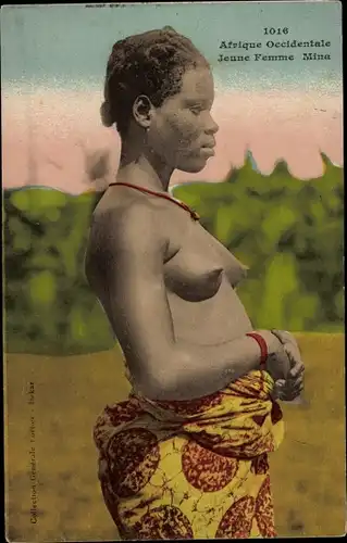 Ak Afrique Occidentale, Jeune femme Mina, barbusige Afrikanerin