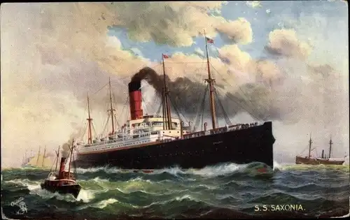 Künstler Ak Dampfschiff SS Saxonia, Cunard Line
