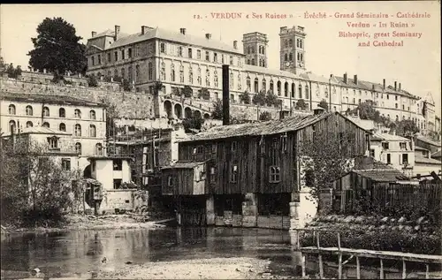 Ak Verdun Meuse, les ruines, grand séminaire, cathédrale