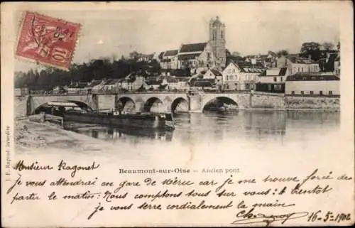 Ak Beaumont sur Oise Val d’Oise, Ancien pont