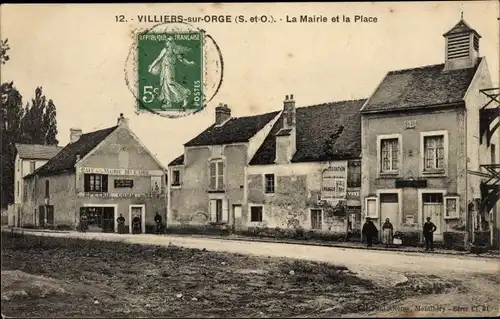 Ak Villiers sur Orge Essonne, La Mairie et la Place