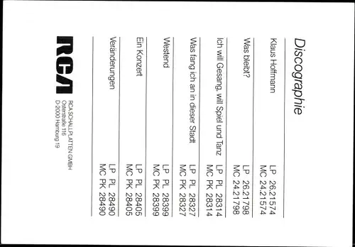 Ak Sänger Klaus Hoffmann, Portrait, Autogramm