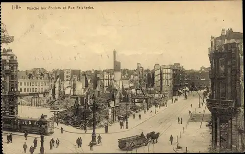 Ak Lille Nord, Marché aux Poulets et Rue Faidherbe, Straßenbahn