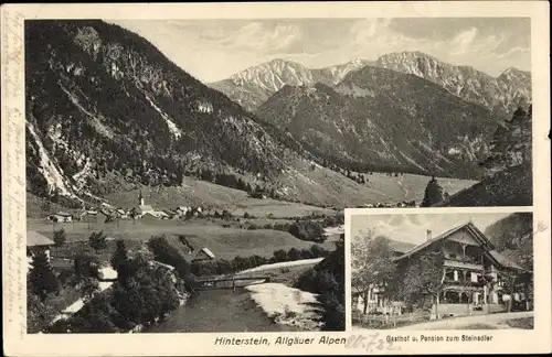 Ak Hinterstein Bad Hindelang im Oberallgäu, Panorama vom Ort, Gasthof und Pension zum Steinadler