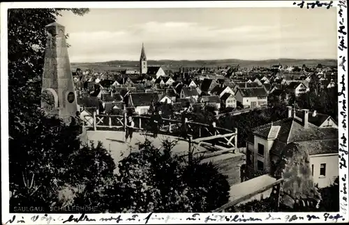 Ak Bad Saulgau in Oberschwaben Baden Württemberg, Blick von der Schillerhöhe, Stadt, Gedenkstein