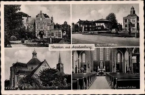 Ak Aardenburg Sluis Zeeland Niederlande, R. K. Kerk, Markt, Stadhuis, Kasteel