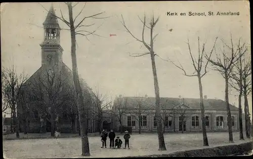 Ak Sint Annaland Zeeland Niederlande, Kerk en School