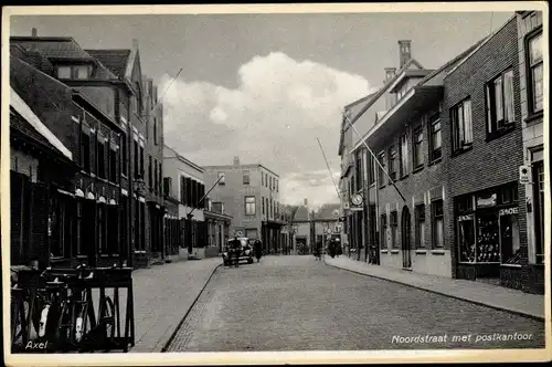 Ak Axel Zeeland, Noordstraat met Postkantoor
