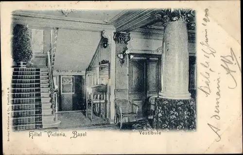 Ak Basel Bâle Stadt Schweiz, Hotel Victoria, Vestibule