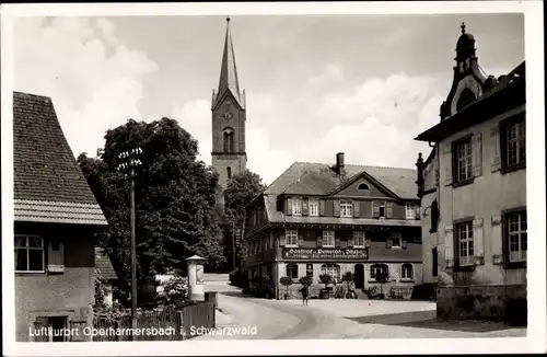Ak Oberharmersbach im Schwarzwald Baden, Ortsansicht, Kirche, Gasthof und Pension zur Stube