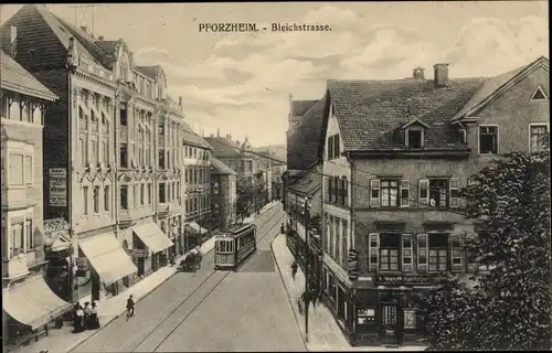 Ak Pforzheim im Schwarzwald, Bleichstraße, Straßenbahn