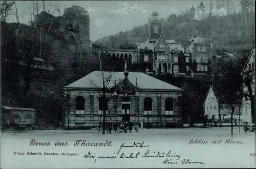 Mondschein Ak Tharandt im Erzgebirge, Schloss mit Ruine