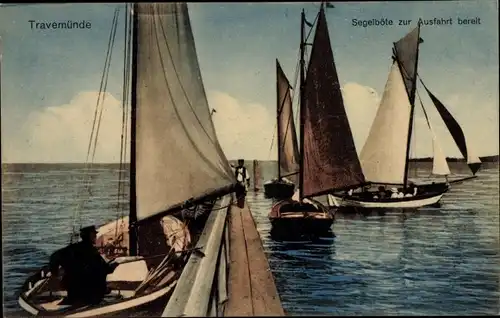 Ak Ostseebad Travemünde Lübeck, Segelboot zur Ausfahrt bereit