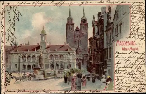 Litho Magdeburg an der Elbe, Alter Markt