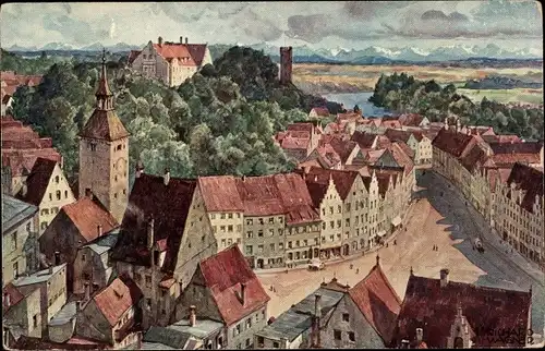 Künstler Ak Wagner, R., Landsberg am Lech Oberbayern, Blick auf die Stadt