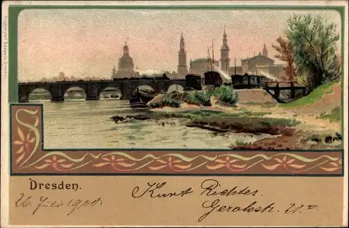 Künstler Ak Dresden Altstadt, Brücke und Stadt