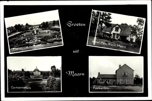 Ak Maarn Utrecht, Monument, Gemeentehuis, Hotel Pension Klein Maarn, Postkantoor