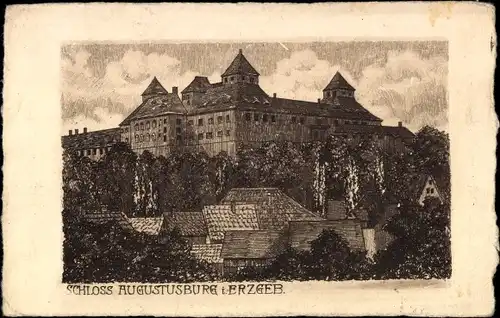 Künstler Ak Augustusburg im Erzgebirge, Blick auf das Schloss