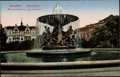 Ak Dresden Neustadt, Albertplatz, Monumentalbrunnnen Ruhige Wogen