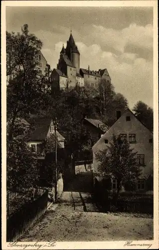 Ak Schwarzenberg im Erzgebirge Sachsen, Hammerweg mit Blick zum Schloss