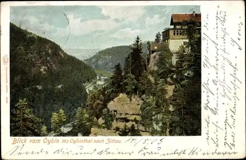 Ak Oybin in Sachsen, Blick vom Berg ins Oybintal nach Zittau