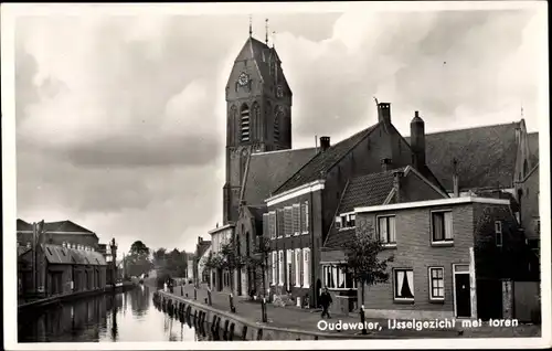 Ak Oudewater Utrecht Niederlande, IJsselgezicht met toren