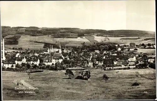 Ak Zwönitz im Erzgebirge Sachsen, Panorama von Westen